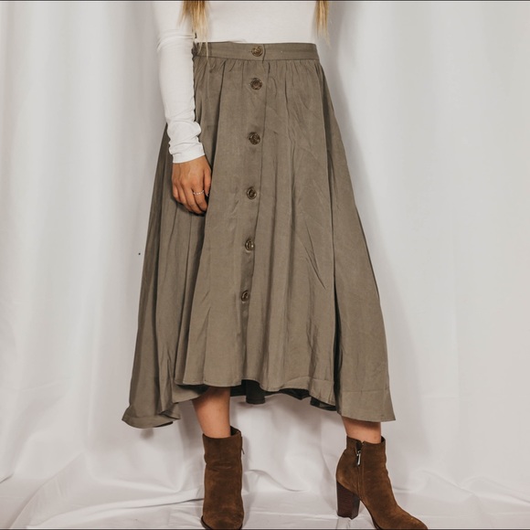 NEW // Button Up Skirt - Taupe - Picture 2 of 5